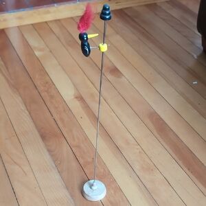 Decorative Bird Figurine on Stand Woodpecker Pecks Down Pole!